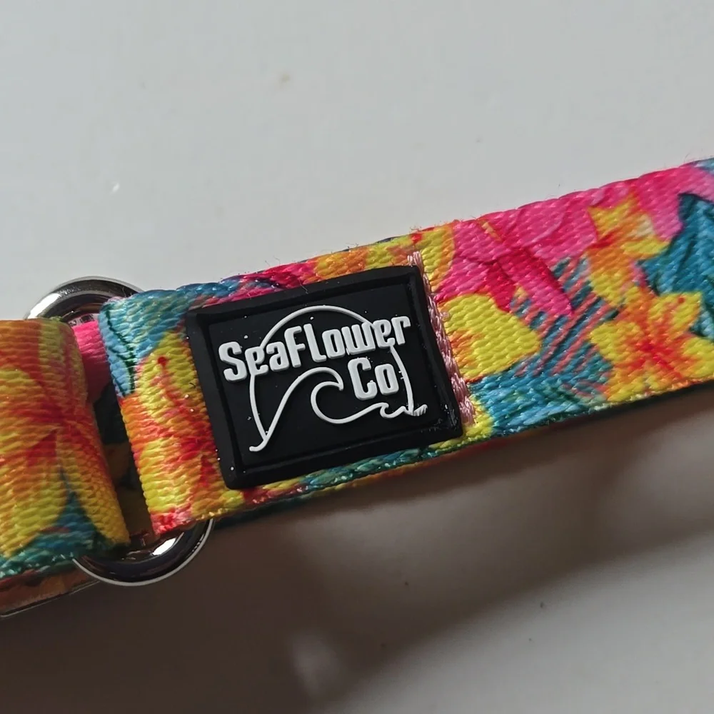 SeaFlower Co Rugged Hawaiian Floral Dog Martingale Collar-Size L | 1.5